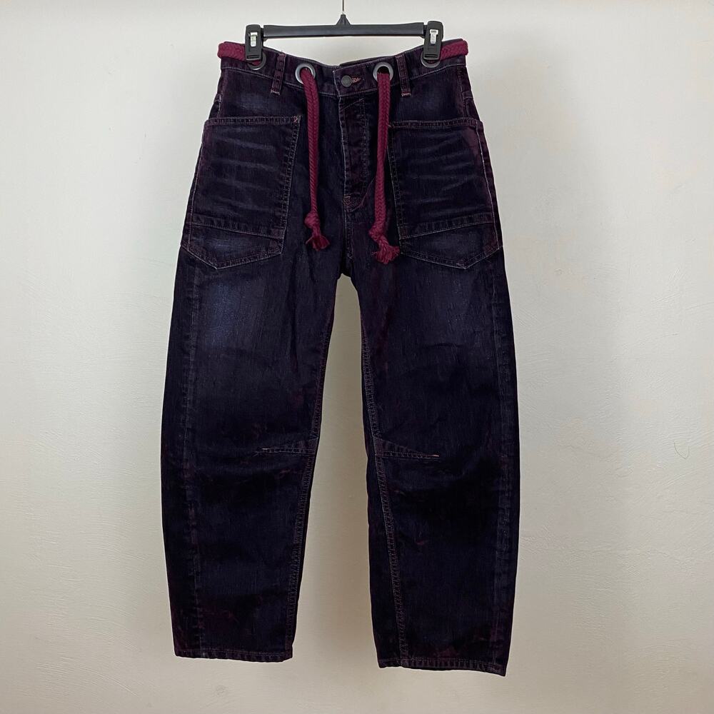 We The Free - Free People Moxie Flocked Pull-On Barrel Jeans - Burgundy? - 25